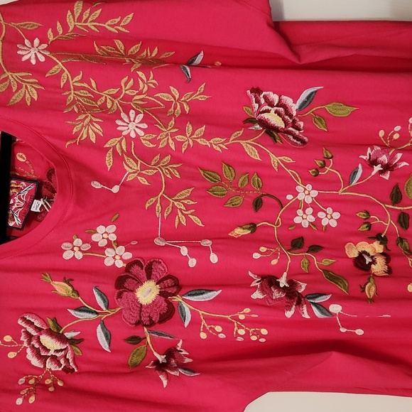 JOHNY WAS cotton t-shirt embroidered midi dress - Picture 3 of 7